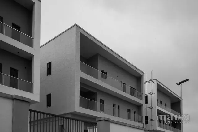 Black and white architectural photograph of the Katampe Extension house during construction in Abuja